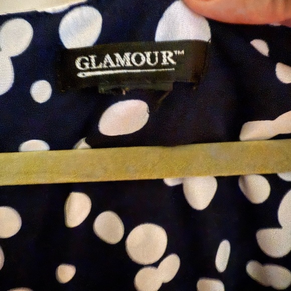 GLAMOUR Navy Polka Dot Midi Dress | Surplice V-Neck | Size Medium - Picture 3 of 9